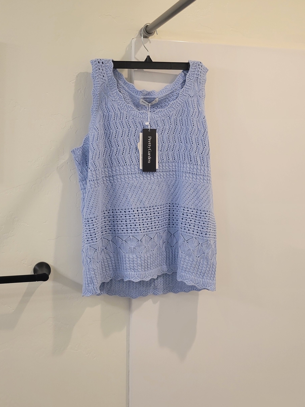 Light Blue Crochet Knit Sleeveless Top